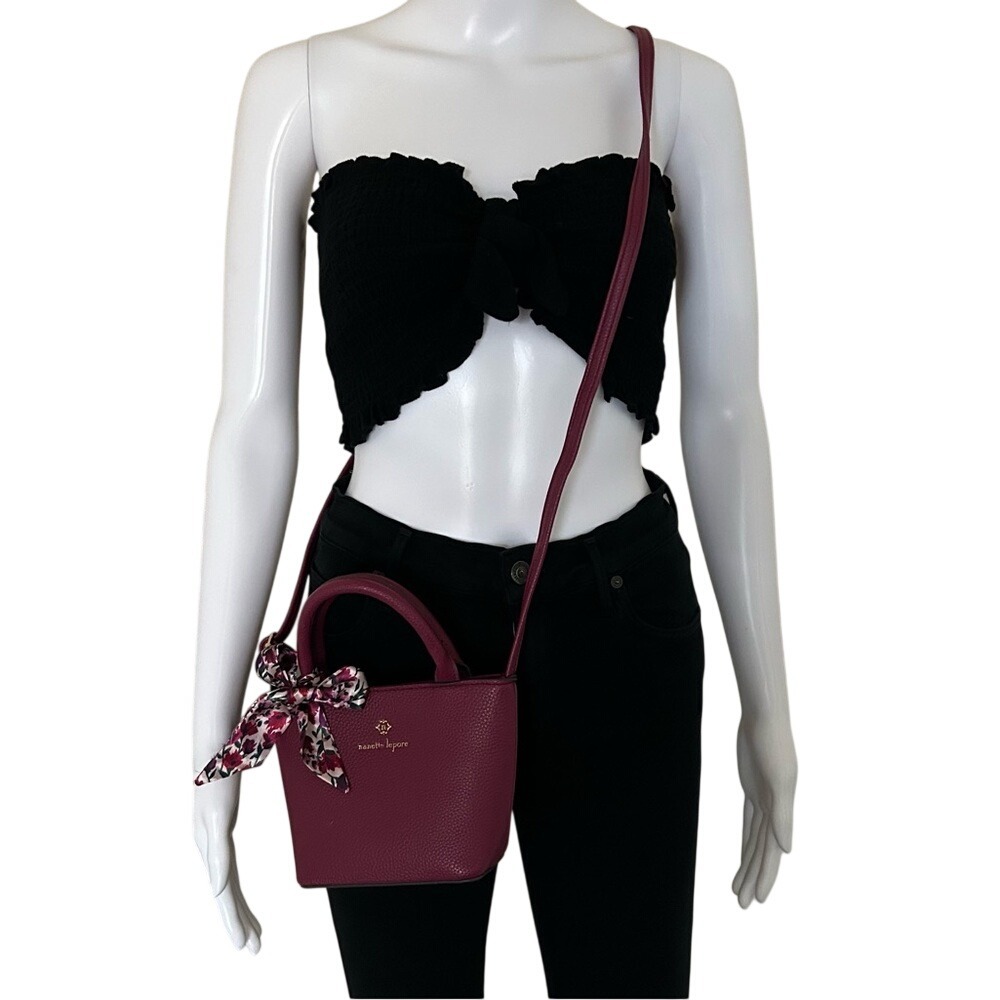 Nanette Lepore faux leather shoulder cross body top handle Mini Bag wine color